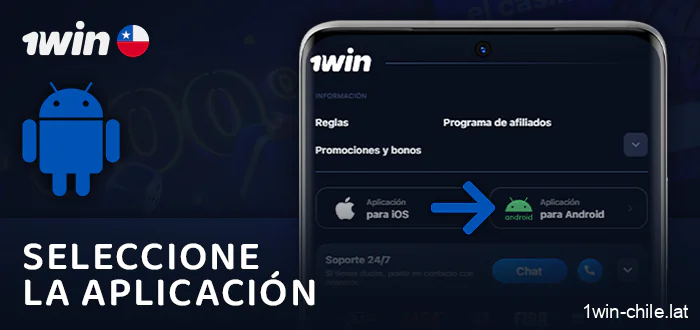 Seleccione la aplicación APK en el sitio web de 1Win
