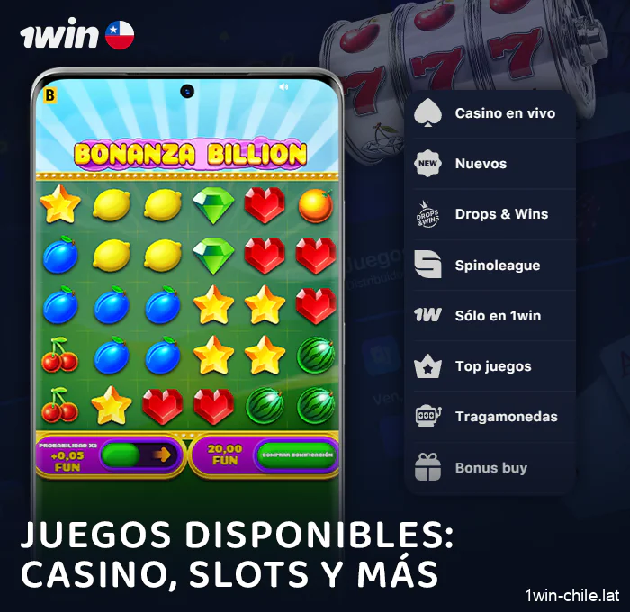 Sección de juegos de casino en la aplicación móvil 1Win