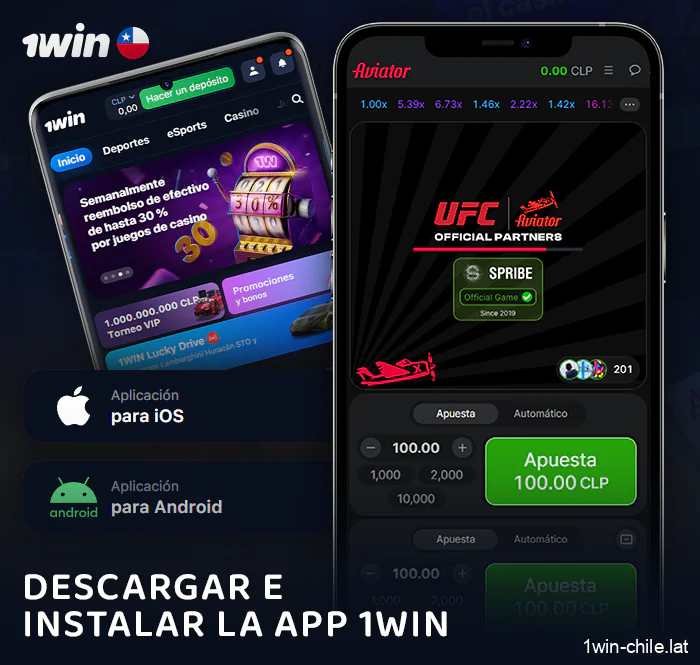 Descarga la aplicación 1Win para jugar a Aviator, disponible para Android e iOS