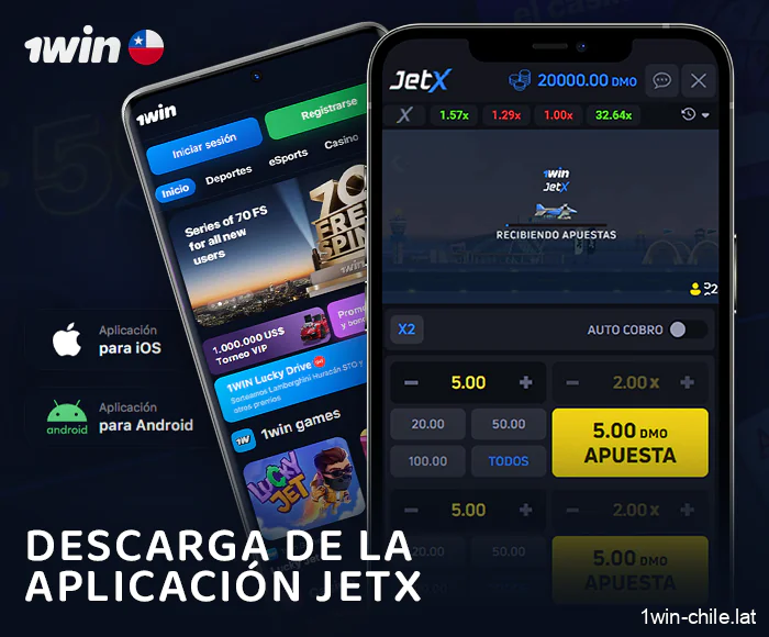 Juega a JetX a través de la aplicación 1Win, disponible para Android e iOS