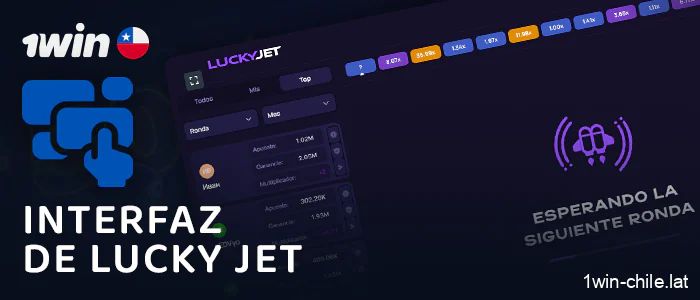 Elementos de la interfaz del juego Crash Lucky Jet en el casino 1Win