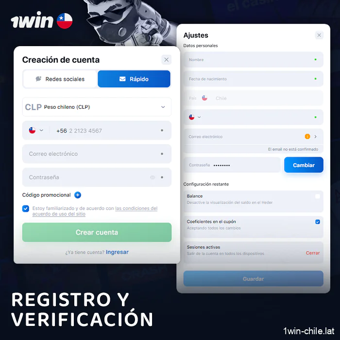 Regístrese en el casino 1Win y confirme su cuenta antes de jugar a Lucky Jet