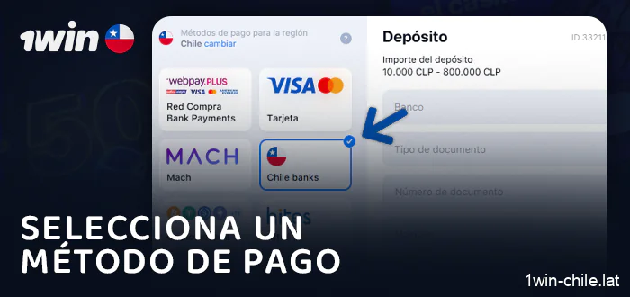 Elija el método de recarga en el casino 1Win
