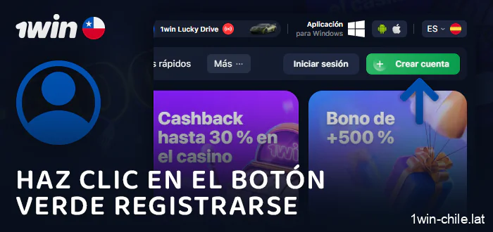 Haga clic en el botón de registro en el menú de 1Win