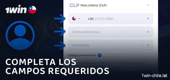 Indique los datos necesarios al registrarse en 1Win